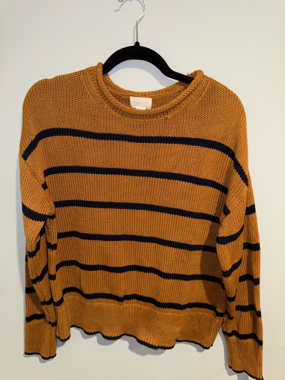 Caslon Mustard and Navy Striped Crewneck Sweater 100% Pima Cotton